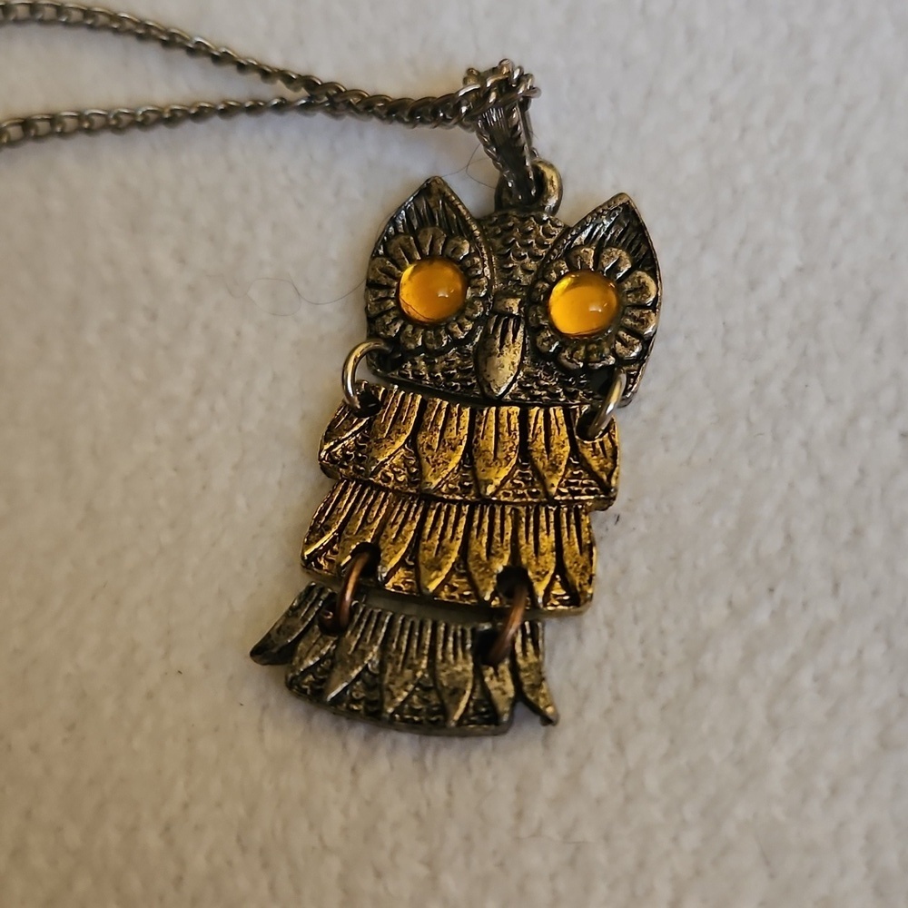 Vintage Jointed Mixed Metal Owl Pendant Chain Necklace - Picture 3 of 6